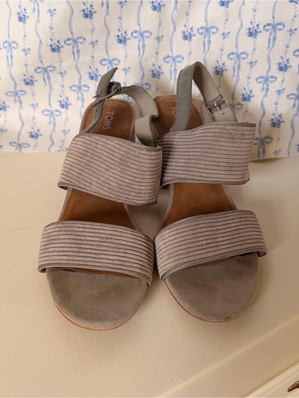Toms Taupe Corded Wide-Strap Block Heel Sandals